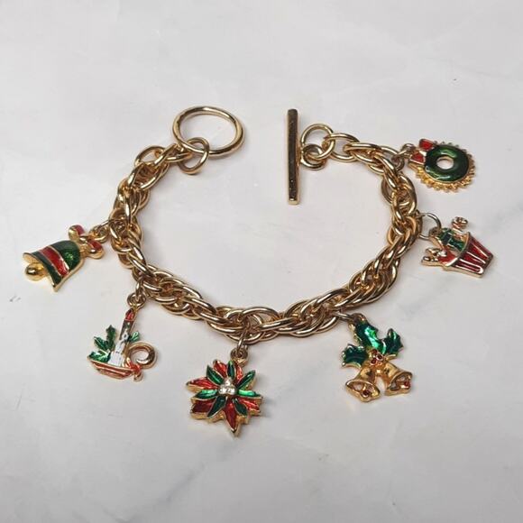 None and/or Unknown Jewelry - Gold Tone Christmas Holiday Charm Bracelet